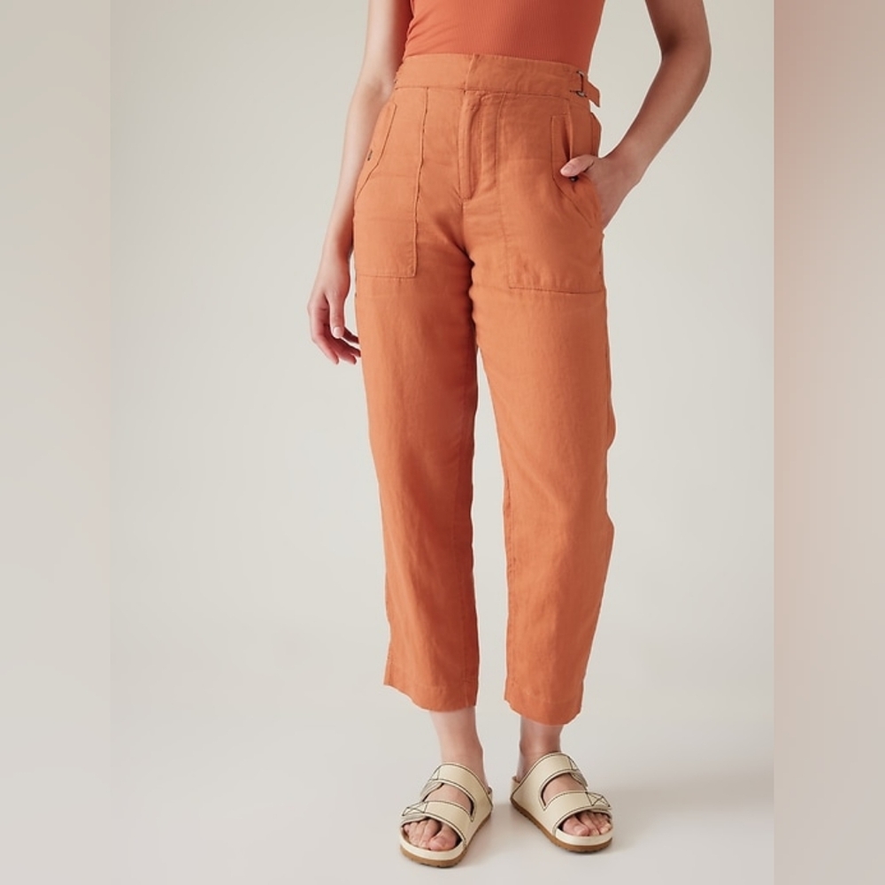 ATHLETA Voyager 100% Linen Pant Women’s Size 14 Pumpkin Orange High Rise…